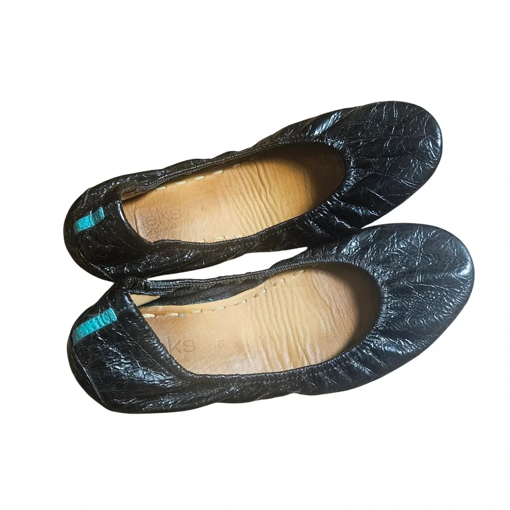 Tieks by Gavrieli Black Obsidian Croc Patent Leather Ballet Flats 8 Travel